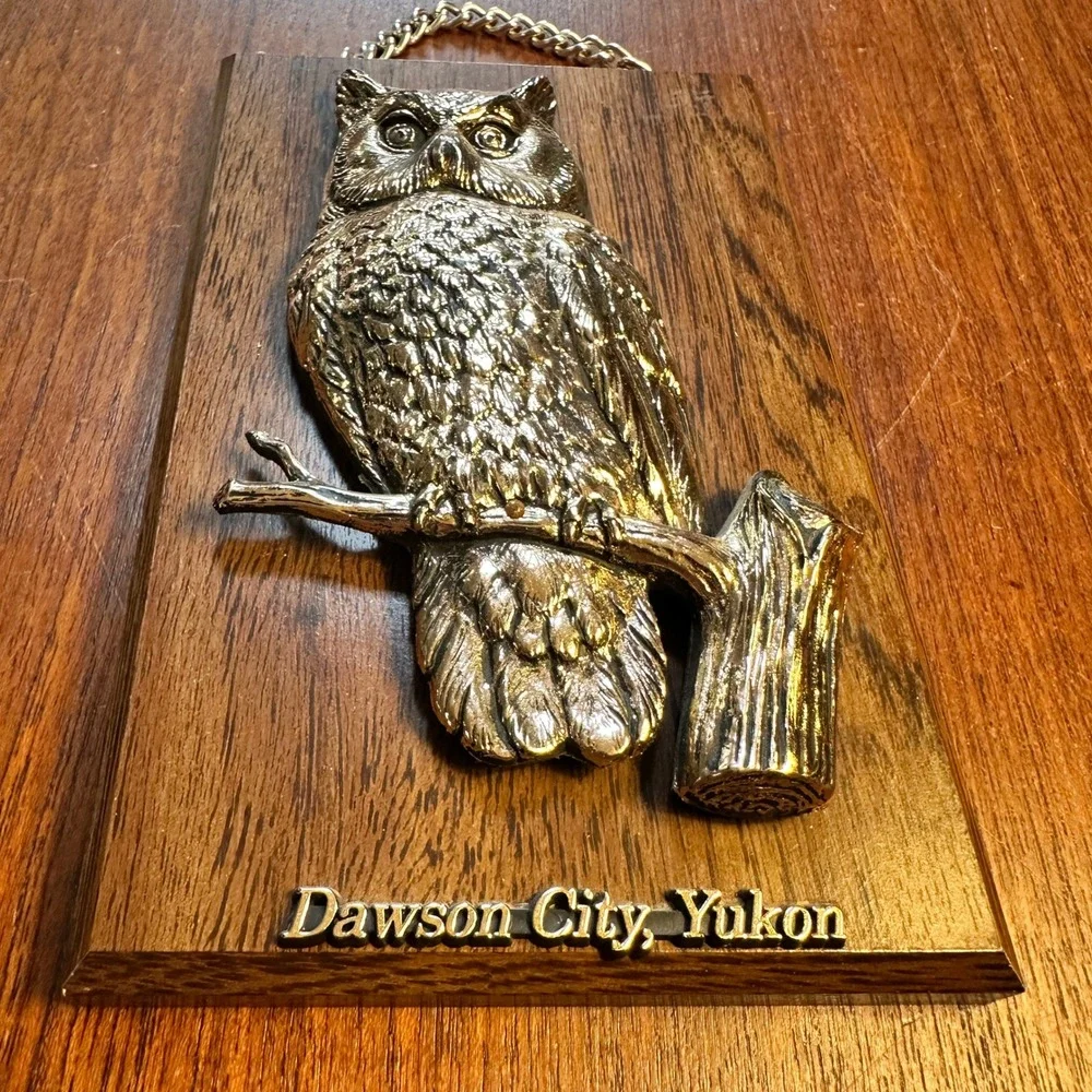 A&F Canada Vintage Dawson City Yukon 3D Owl Wood Plaque Wall Decor Size 6.5x3.75